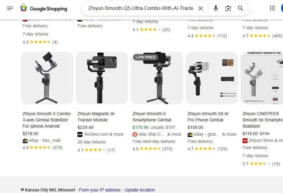 Google Shopping Results for Zhiyun Gimbal Stabilizers