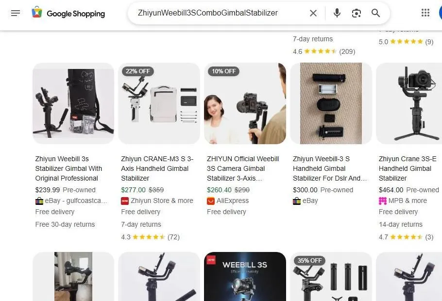 Google Shopping Results for Zhiyun Weebill 3S Gimbal