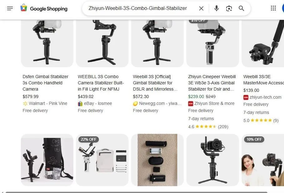 Google Shopping Results for Zhiyun Weebill 3S Gimbal Stabilizer