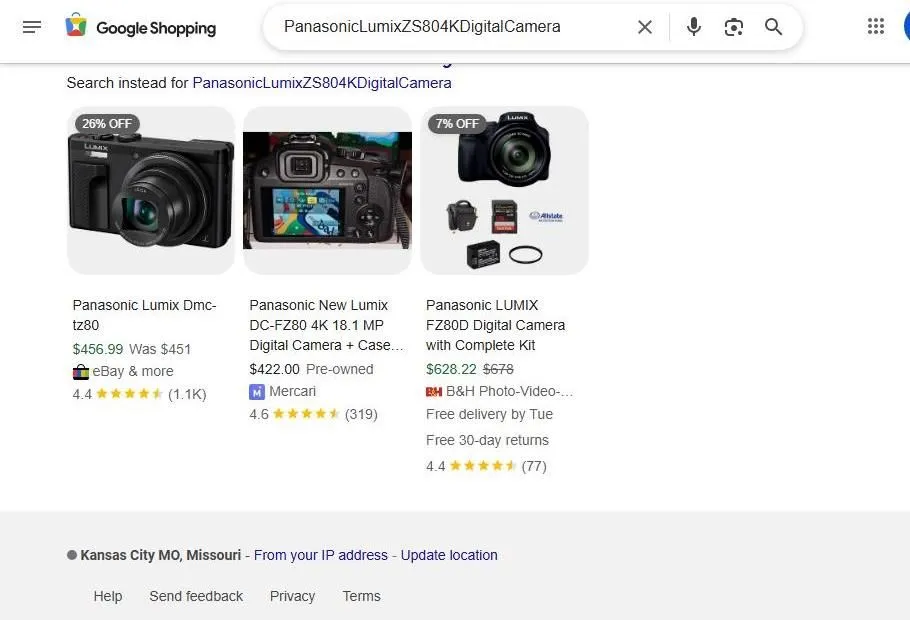 Google Shopping Search Results for Panasonic Lumix Cameras
