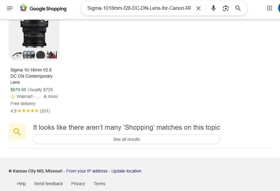 Google Shopping search results for Sigma 10-18mm lens