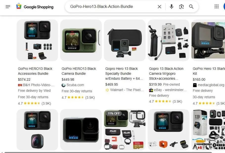 GoPro Hero 13 Black Google Shopping Results
