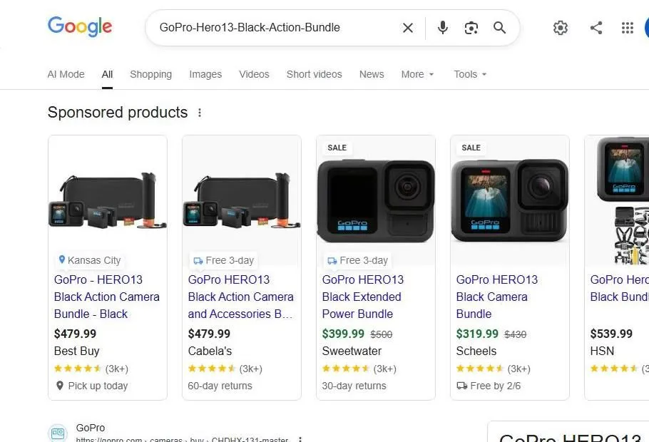 GoPro Hero 13 Black Shopping Search Results