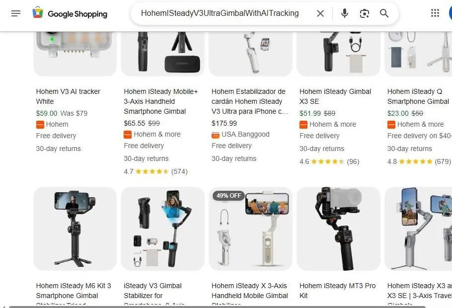 Hohem iSteady Gimbal Search Results