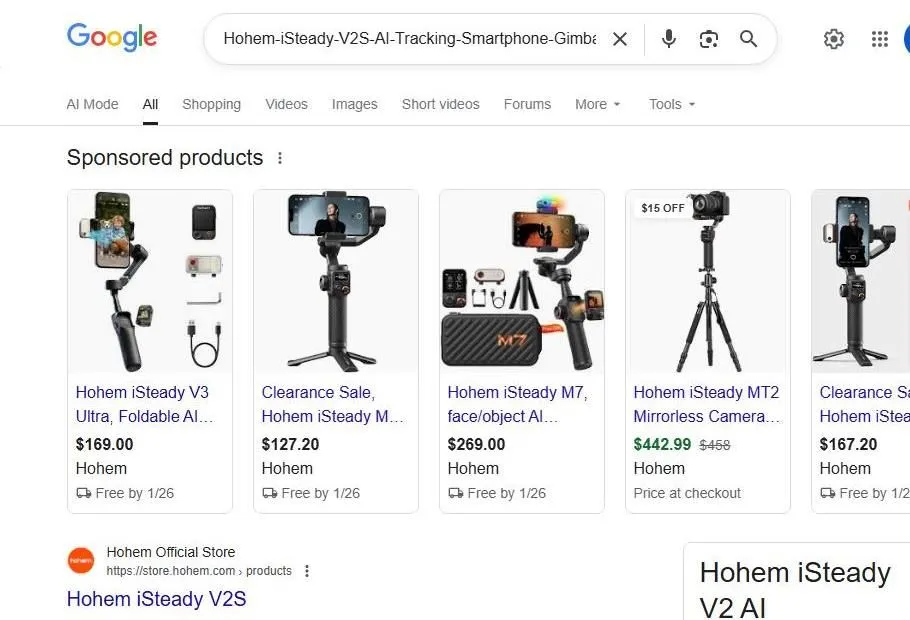 Hohem iSteady Smartphone and Camera Gimbal Search Results