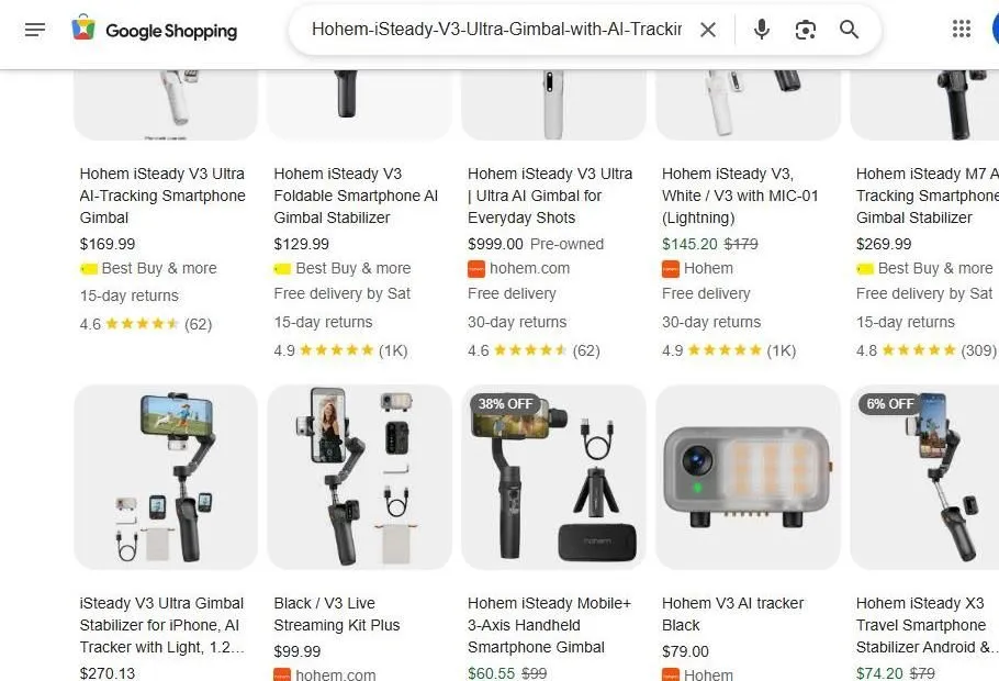 Hohem iSteady V3 Gimbal Search Results