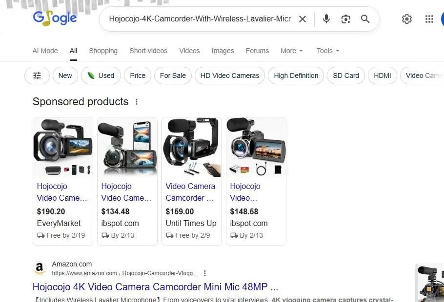 Hojocojo 4K Camcorder Search Results