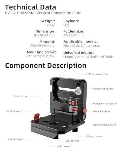 HV-02 Horizontal Vertical Conversion Plate Technical Specifications