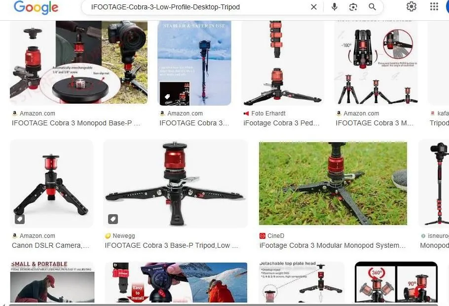 IFootage Cobra 3 Low Profile Desktop Tripod Search Results