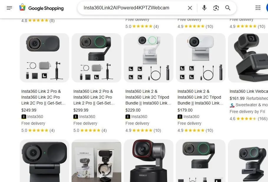 Insta360 Link Series Google Shopping Search Results