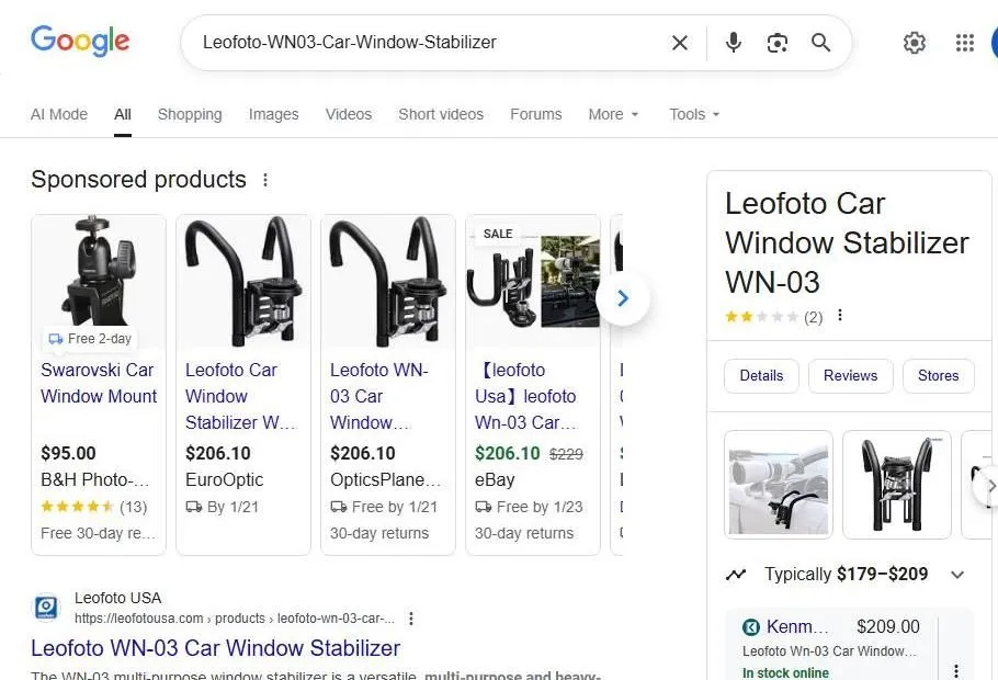 Leofoto WN-03 Car Window Stabilizer Search Results