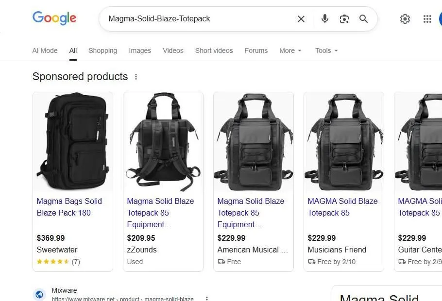 Magma Solid Blaze Totepack Shopping Search Results