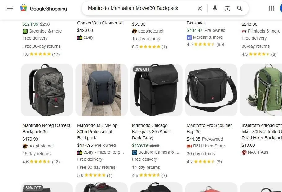 Manfrotto camera bags on Google Shopping