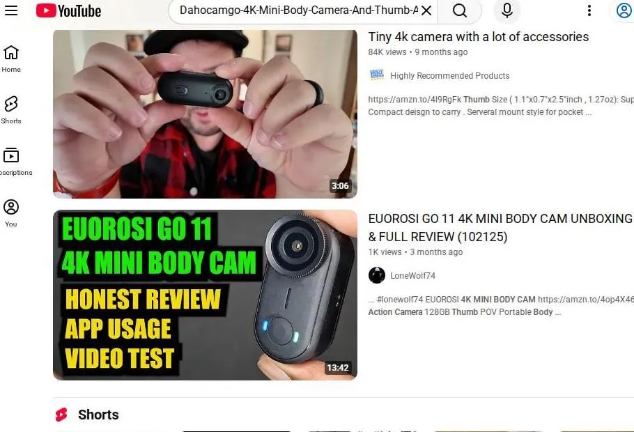 Mini Body Camera YouTube Search Results