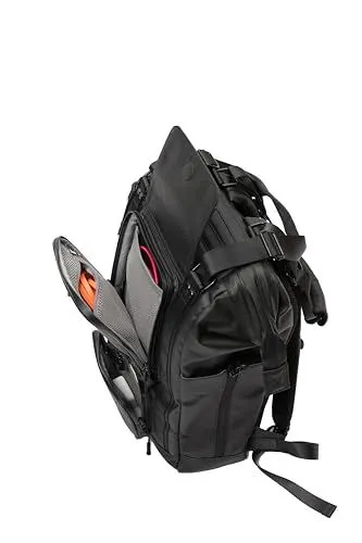 Modern Black Tactical Backpack with Open Compartments