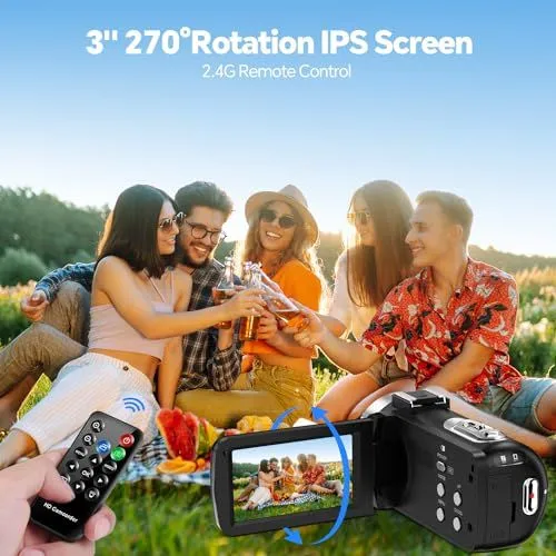 Modern Digital Camcorder with Rotating IPS Screen and Remote Control