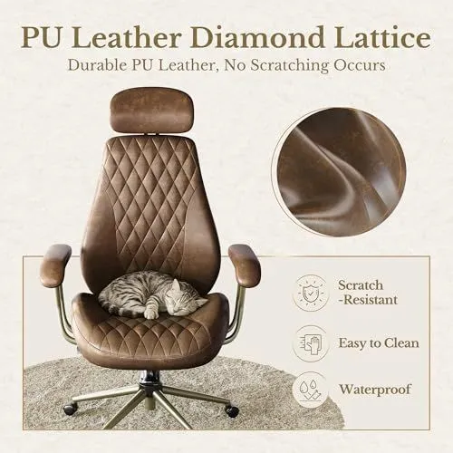 Modern PU Leather Office Chair with Diamond Lattice Stitching