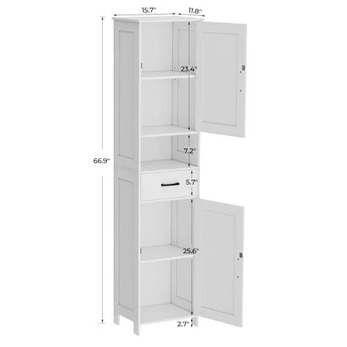 Modern Slim White Bathroom Storage Cabinet with Dimensions