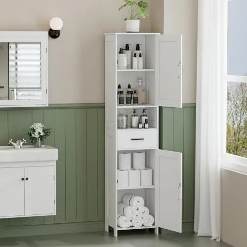 Modern White Bathroom Linen Tower
