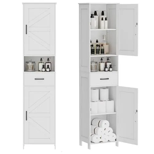 Homhedy 67-Inch Tall Bathroom Storage Cabinet With Barn Doors
