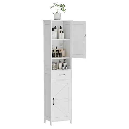 Modern White Freestanding Tall Bathroom Storage Cabinet