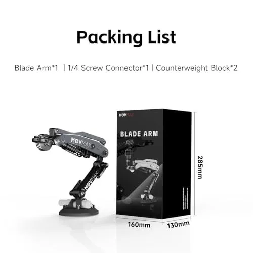 MOVMAX Blade Arm Packing List and Dimensions