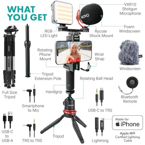 Movo Smartphone Vlogging Kit Components