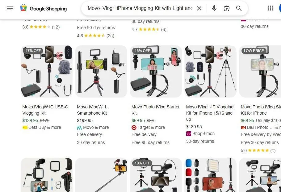 Movo Vlogging Kits on Google Shopping