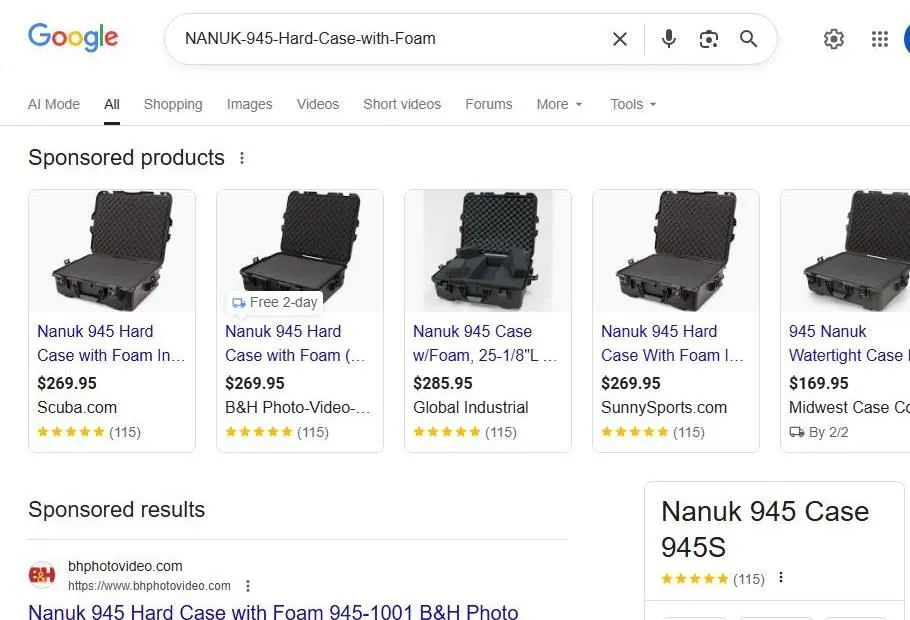 Nanuk 945 Protective Case Search Results
