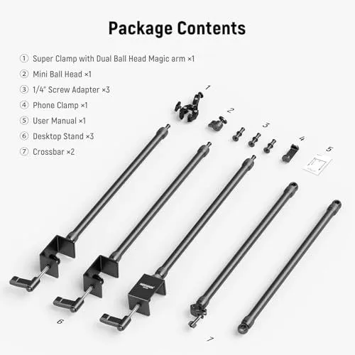 Neewer Camera Desk Mount Rig with Crossbar Package Contents