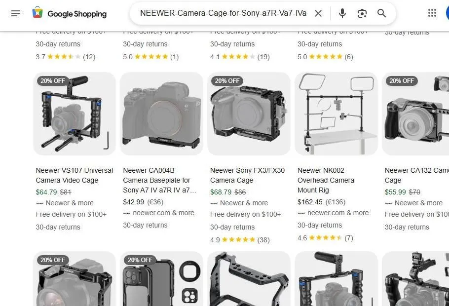 Neewer Camera Gear on Google Shopping