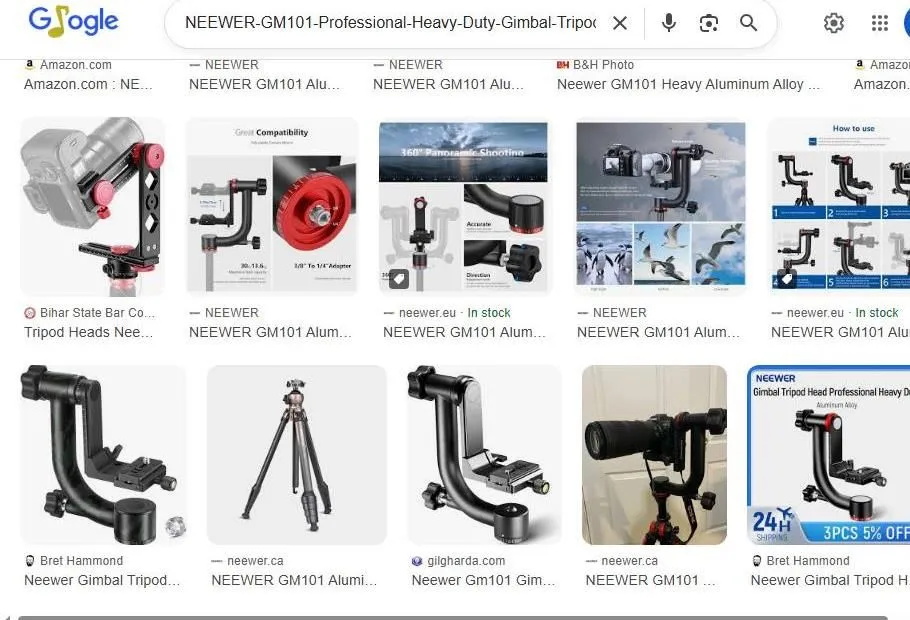 Neewer GM101 Gimbal Tripod Head Search Results