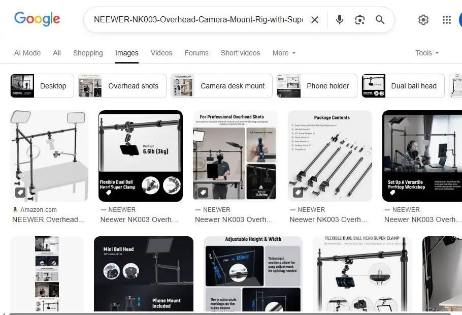 Neewer NK003 Overhead Camera Mount Rig Search Results