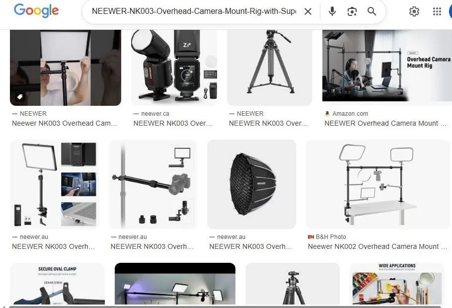 Neewer NK003 Overhead Camera Mount Rig Search Results