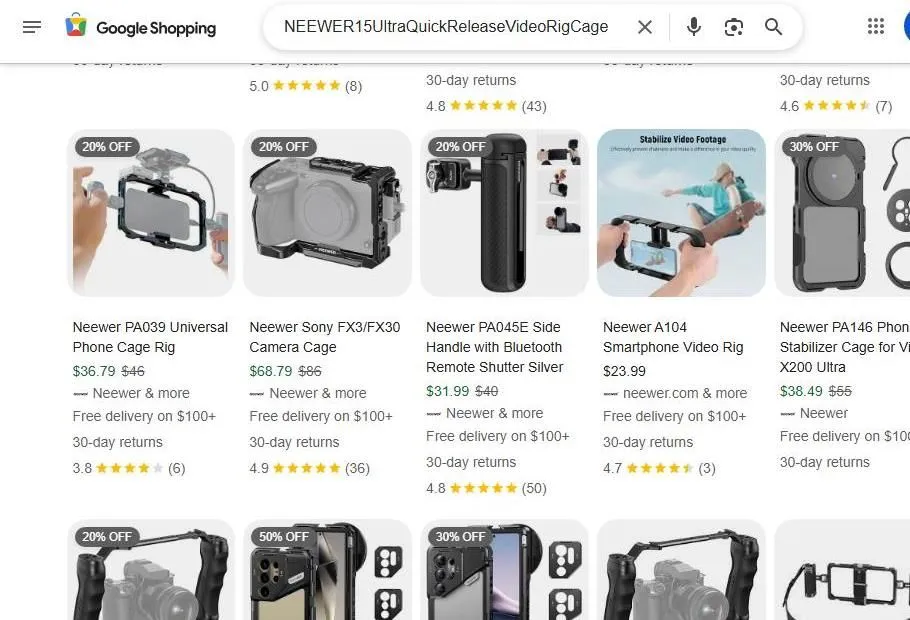 Neewer Video Rig Shopping Results