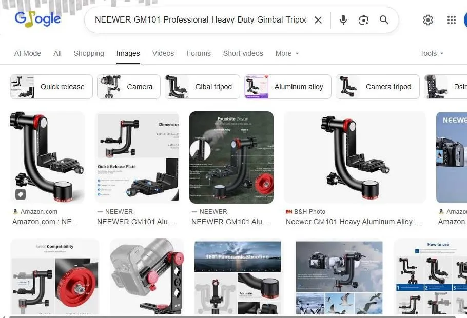 NEIWER GM101 Gimbal Tripod Head Search Results