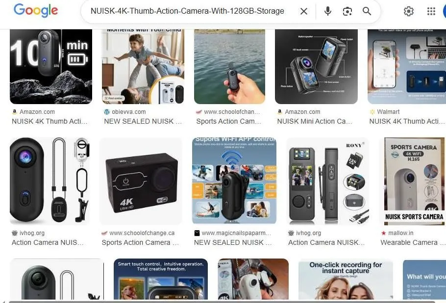 Overview of NUISK 4K Thumb Action Camera Search Results
