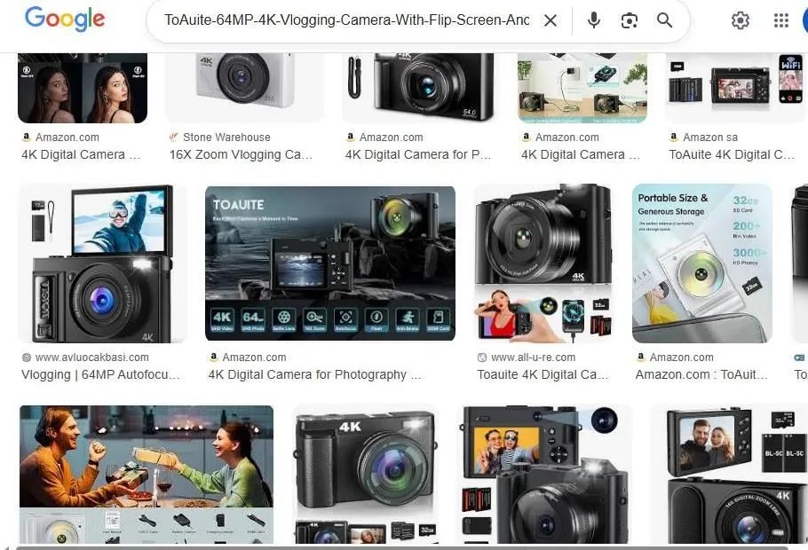 Overview of ToAuite 4K Vlogging Camera Search Results