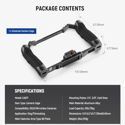 Package Contents and Specifications for Camera Cage CA077