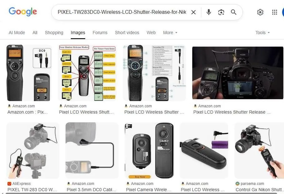 Pixel TW-283 Wireless Shutter Release Search Results