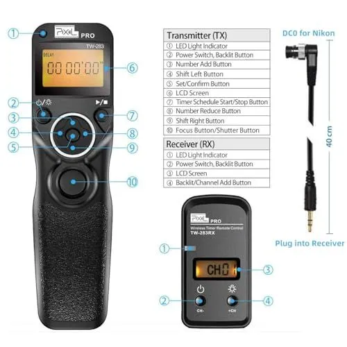 Pixel TW-283 Wireless Timer Remote Control Diagram