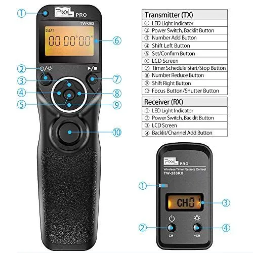 Pixel TW-283 Wireless Timer Remote Control Product Diagram