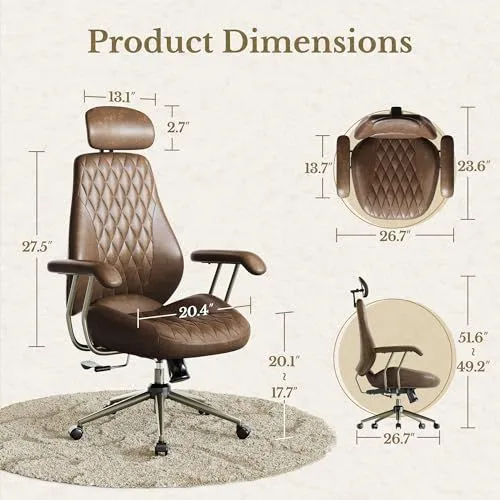 Product Dimensions for a Brown Leather Office Chair
