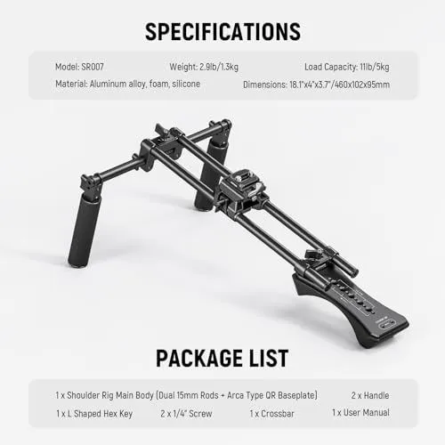 Product Specifications and Package List for SR007 Shoulder Rig
