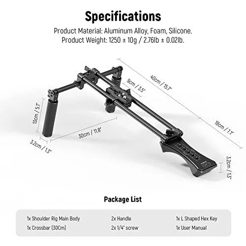 Product Specifications for Aluminum Camera Shoulder Rig