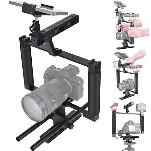 fantaseal Aluminum Camera Cage Rig With Phone Holder