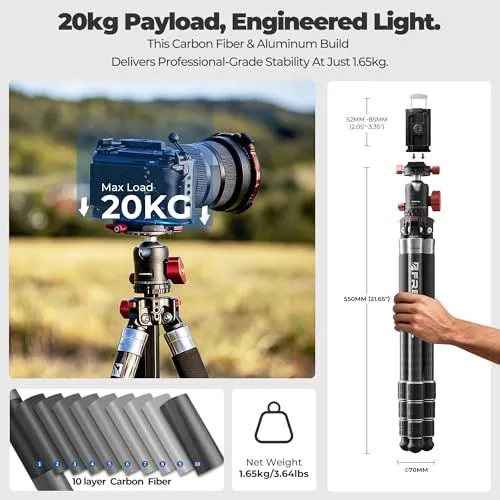 Professional Grade Carbon Fiber Tripod Features