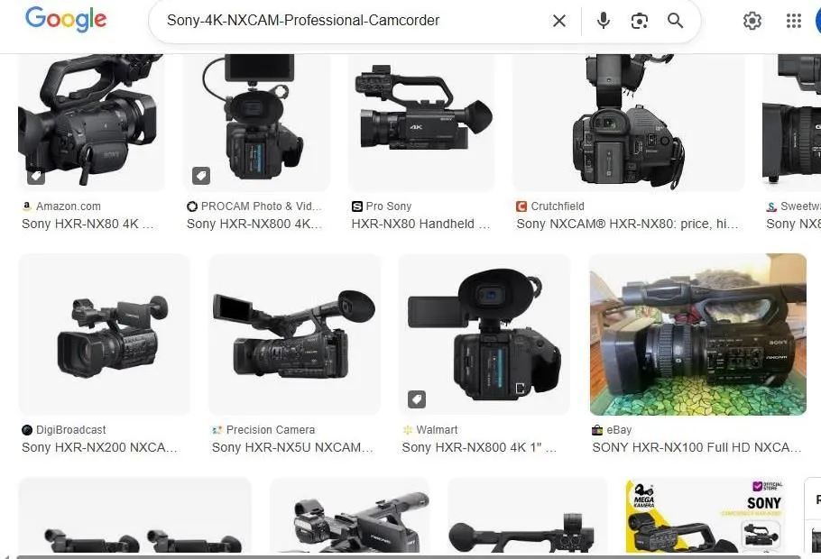 Professional Sony 4K NXCAM Camcorder Search Results