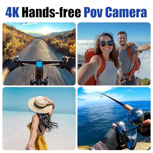 Promotional collage for a 4K hands-free POV camera