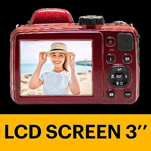 Red digital camera with 3 inch LCD screen